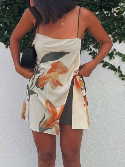 Sexy Unique Iris Print Lace-Up Mini Dress