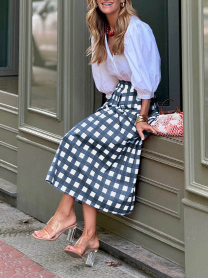 Casual Plaid Print Loose High Waist Maxi Skirt