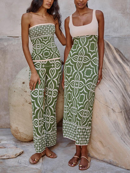 Springtime Strapless Fitted Knit Jacquard Bandeau Top
