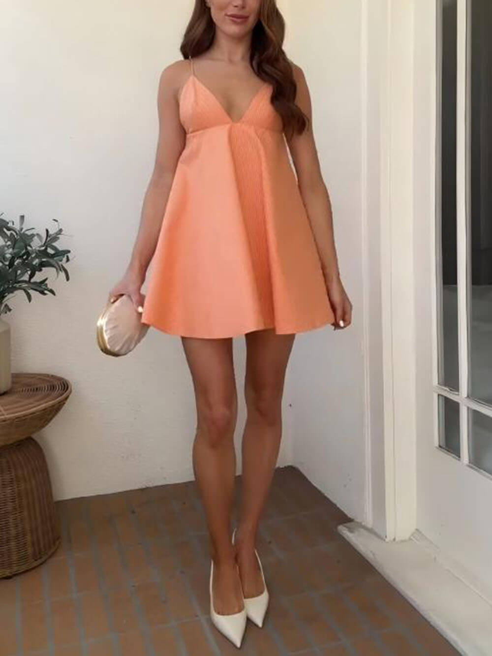 Delicate Striped Print Suspender Mini Dress