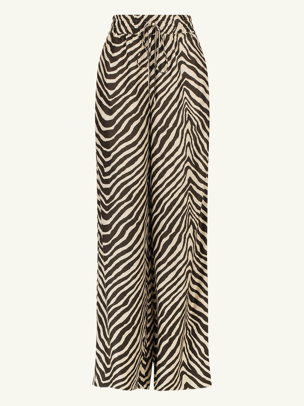 Exquisite Satin Unique Wave Pattern Print Drawstring Elastic Waist Wide Leg Pants