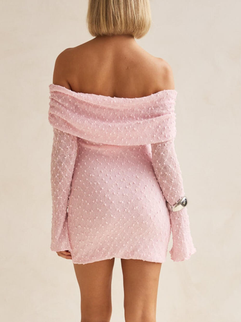 Summer Boucle Knit Off-The-Shoulder Neckline Prom Mini Dress