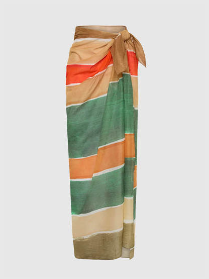 Classic Unique Linen Wide Stripe Print Square Versatile Skirt