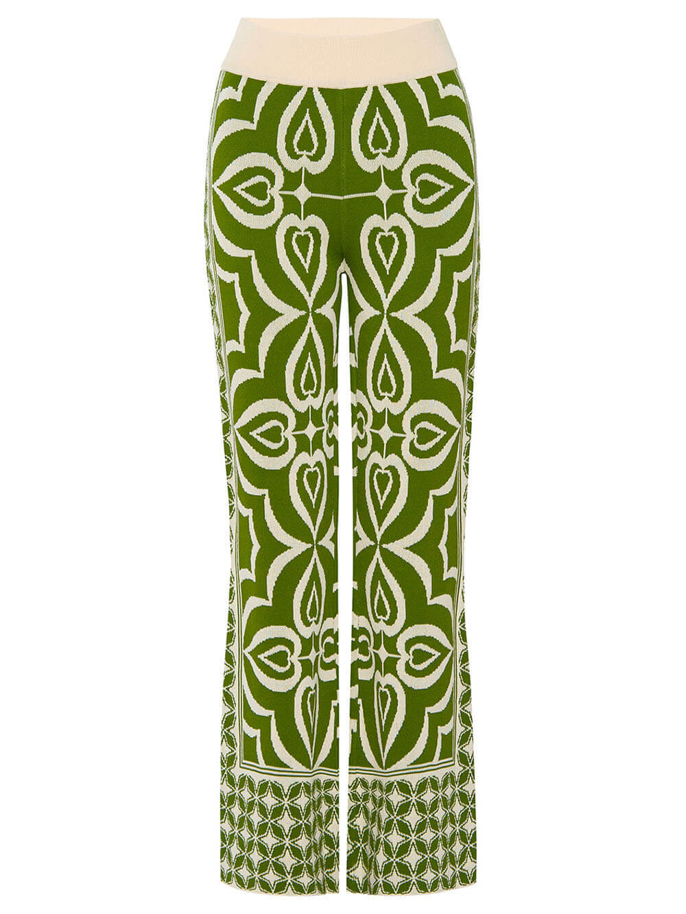 Spring-Inspired Tile Print Slim-Fit Stretch Knit Jacquard Pants