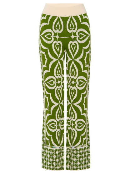 Spring-Inspired Tile Print Slim-Fit Stretch Knit Jacquard Pants