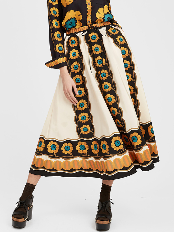 Exquisite Vintage Daisy Flower Print Skirt