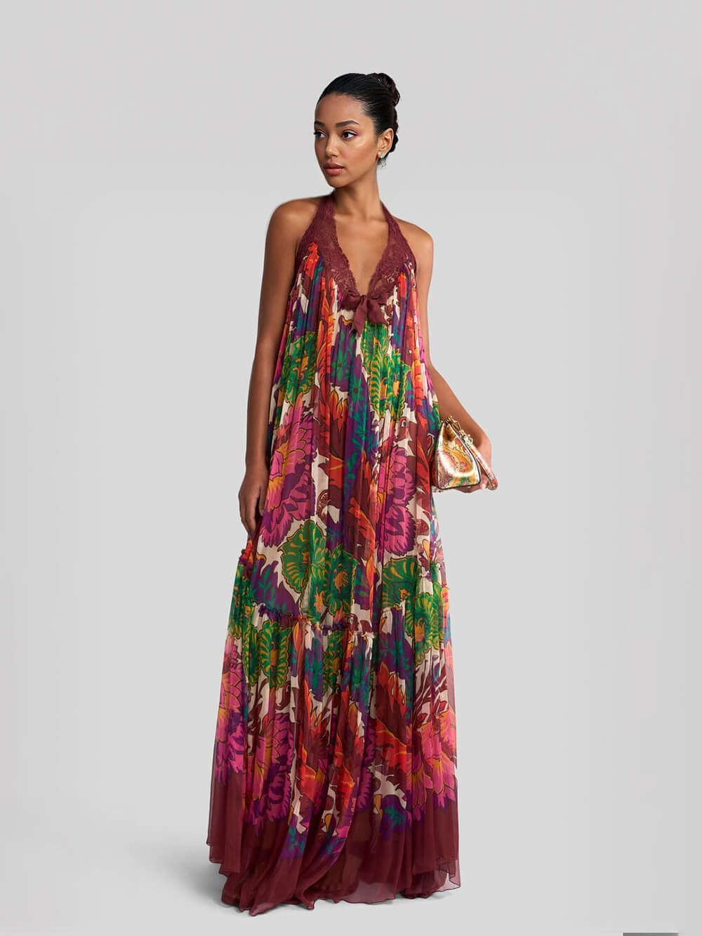 Boho Backless Ruffle Trim Dress