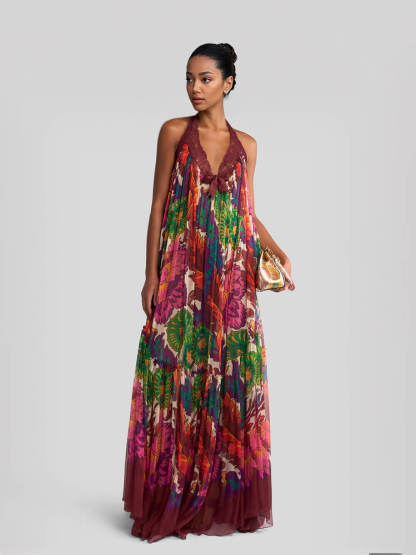 Boho Backless Ruffle Trim Dress