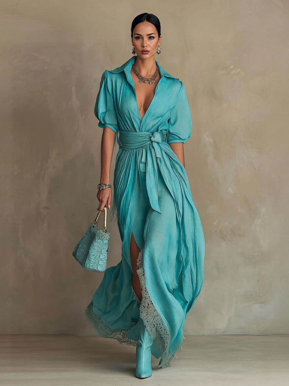 Casual Lace-trimmed Maxi Dress