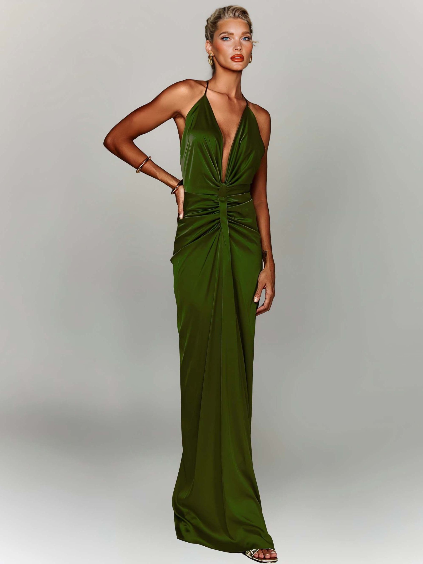 Elegant Grecian-Style Halter Deep V Maxi Dress