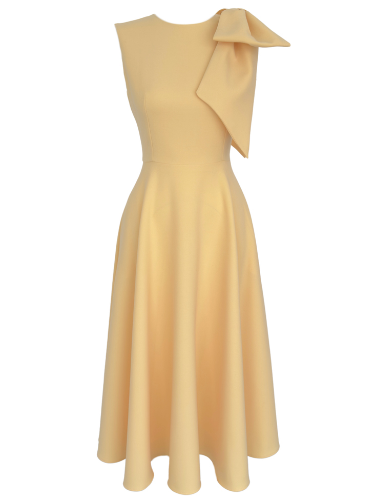 Elegant Sleeveless Bow Detail Slim-Fit Midi Dress