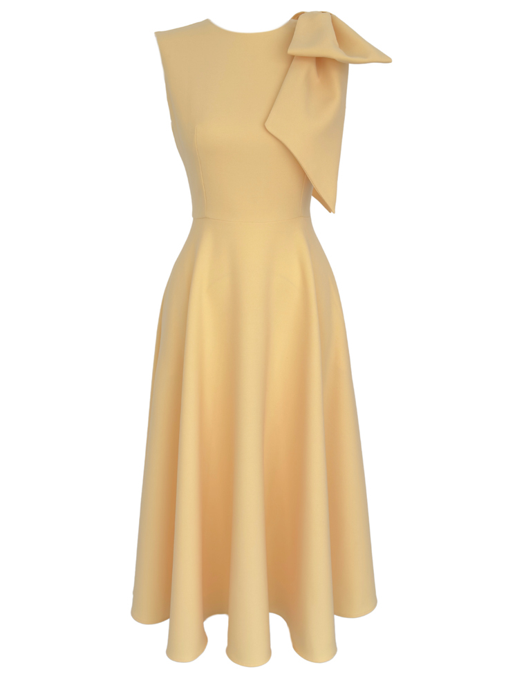 Elegant Sleeveless Bow Detail Slim-Fit Midi Dress