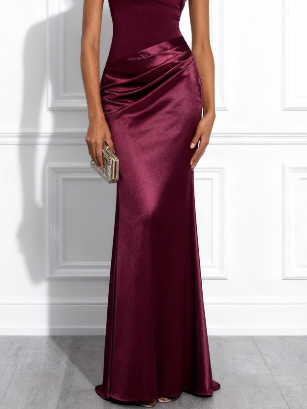Elegant One-Shoulder Satin Pleated Mermaid Maxi Dress