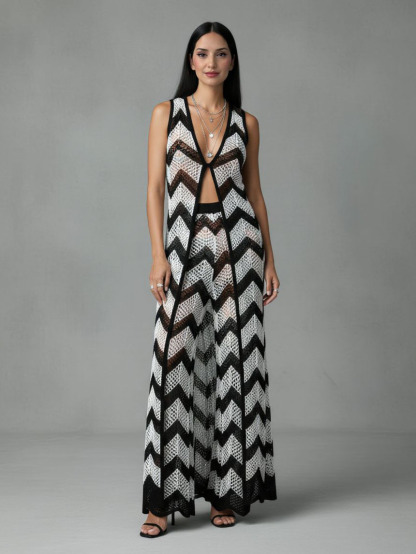 Beach Herringbone Crochet Cover-Up Two-Piece Set