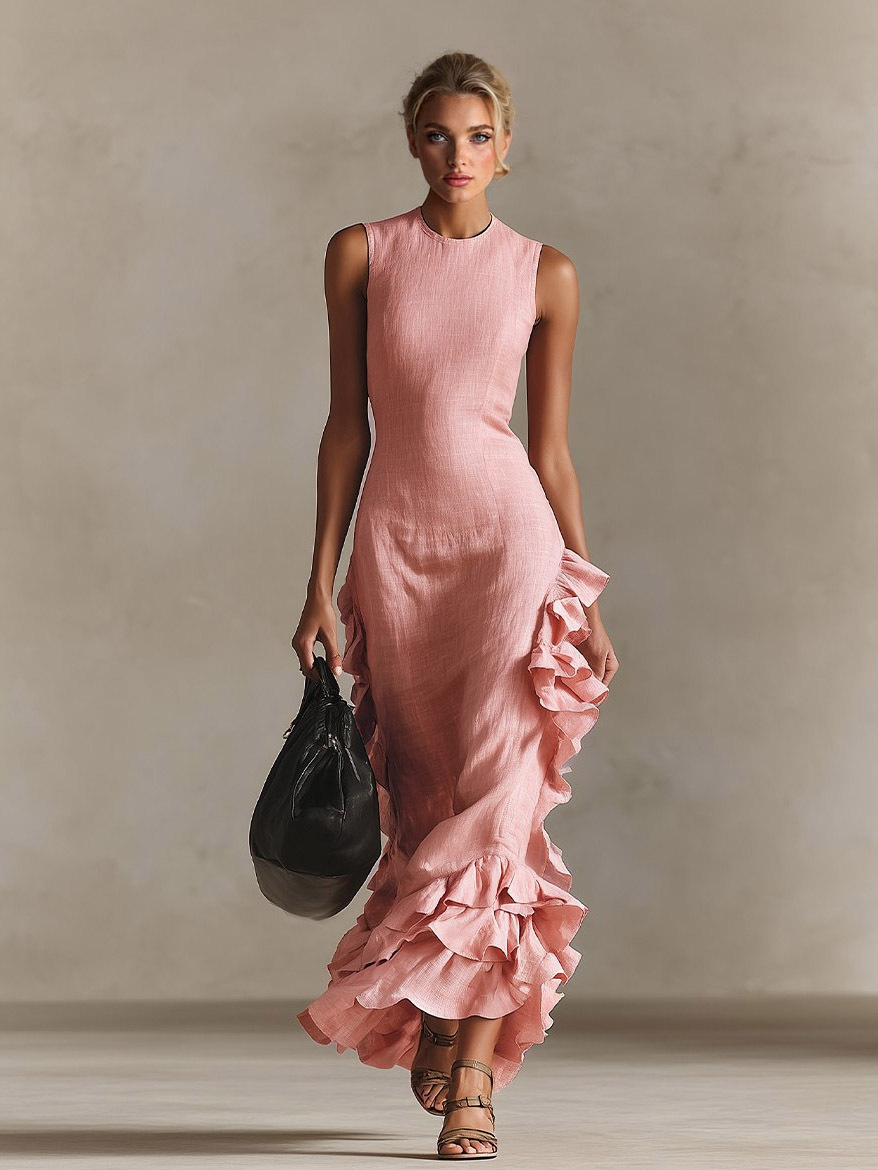 Casual Sleeveless Ruffle Maxi Dress
