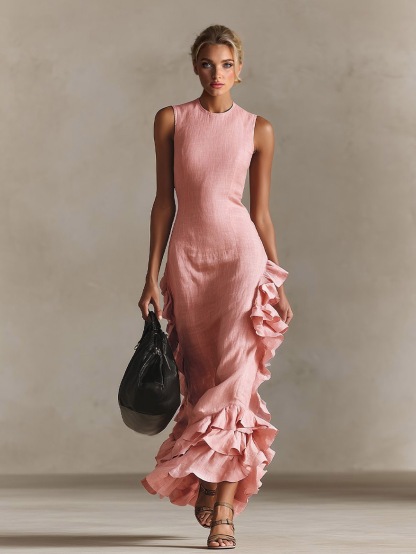 Casual Sleeveless Ruffle Maxi Dress