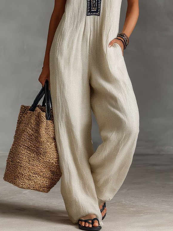 Casual Sleeveless Color-block Jumpsuit
