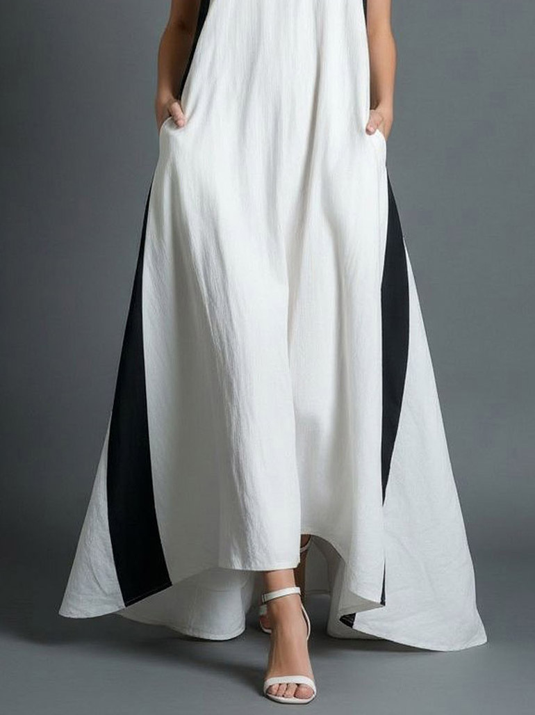 Minimalist Color Block High Neck Maxi Dress