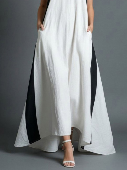 Minimalist Color Block High Neck Maxi Dress