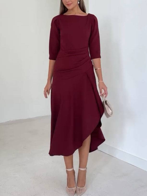 Pleated Design Irregular Hem Maxi Dress