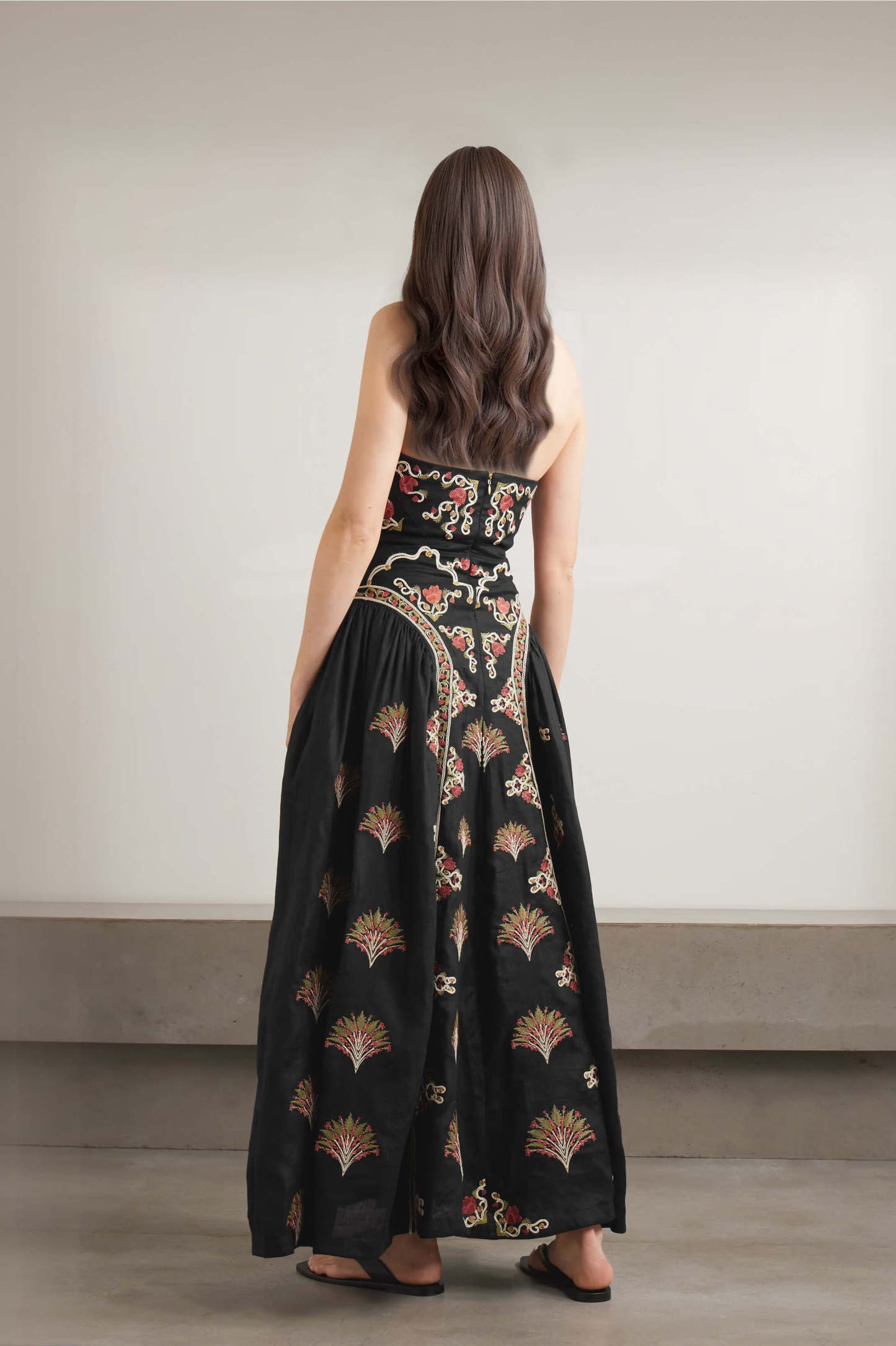 Retro Pleated Print Linen Backless Maxi Dress