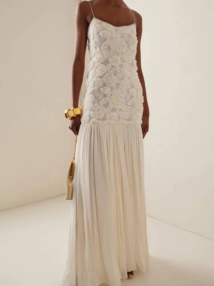 Three-dimensional Flower Splicing Sling Dress