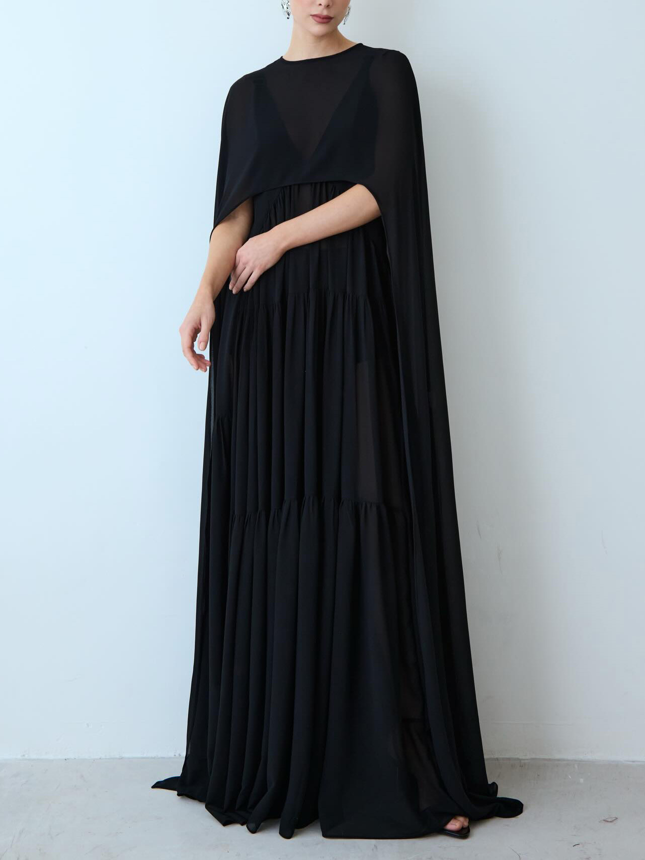 Exquisite V-neck Layered Chiffon Shawl Maxi Dress