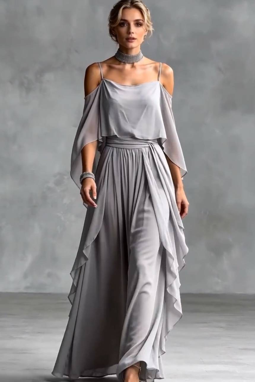 High- waisted Off-Shoulder Slip Dress