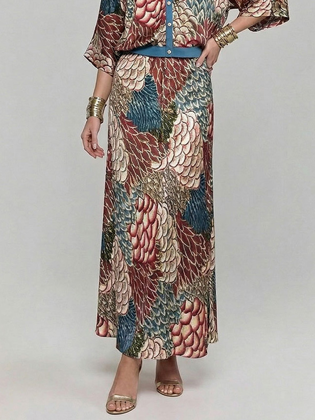 Retro Scale Print Satin Printed Skirt