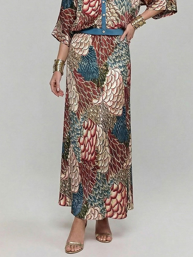 Retro Scale Print Satin Printed Skirt