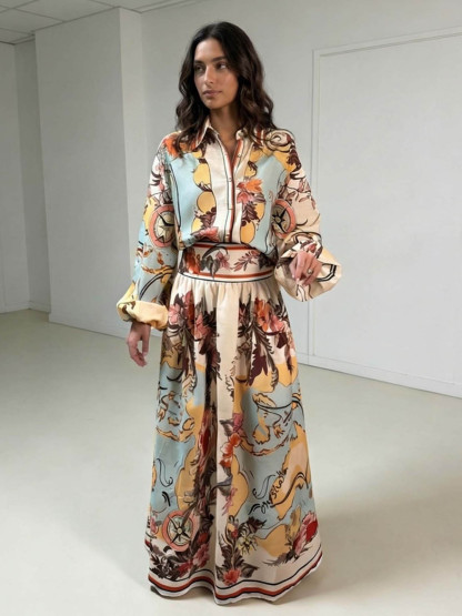 Retro Map Print Maxi Skirt