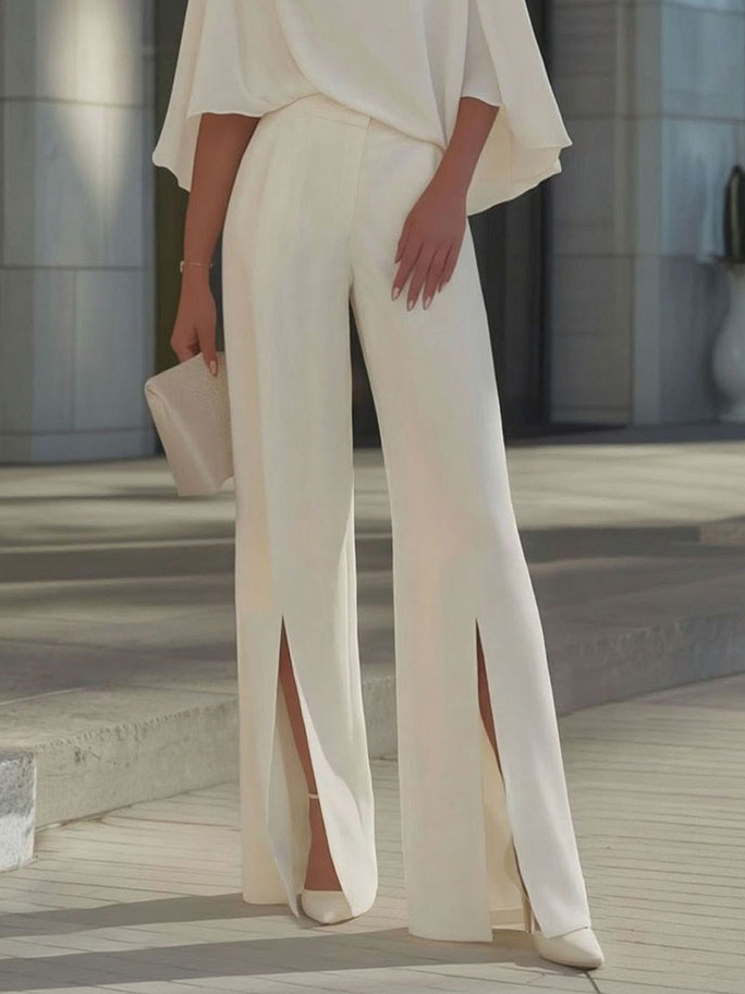 Minimalist High-Waist Slit Wide-Leg Pants & Top Set