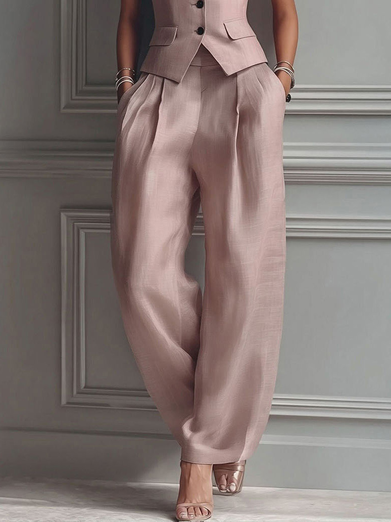 Minimalist Sleeveless Vest & Wide-Leg Pants Two-Piece Set