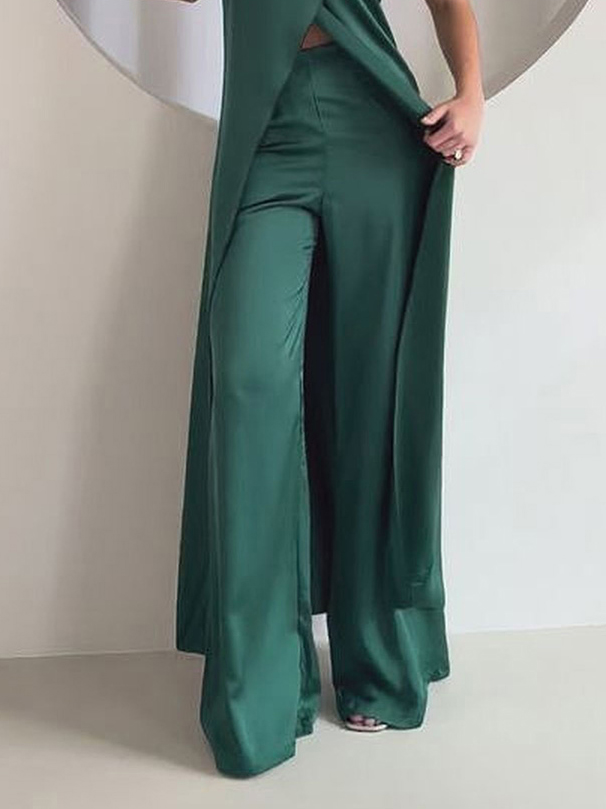 Elegant Strapless Satin Top & Pants Two-Piece Set