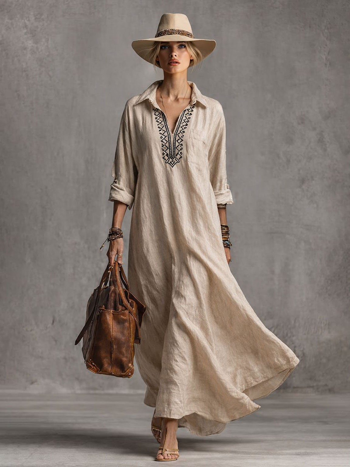Casual Loose Embroidered Maxi Dress