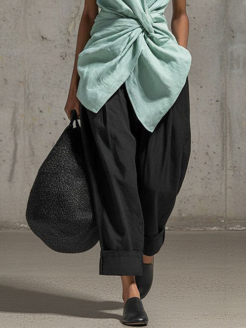 Casual Twist Front V-Neck Top & Pants Two-Piece Set