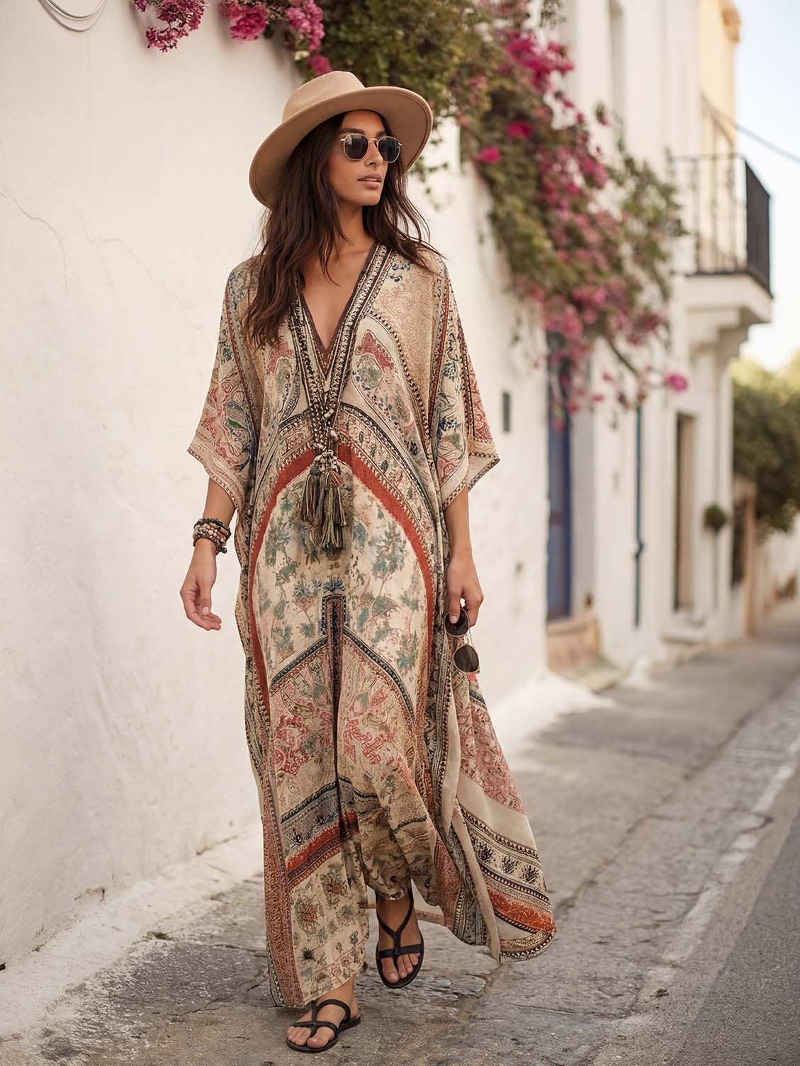 Boho Vintage Print Oversized Kaftan Maxi Dress