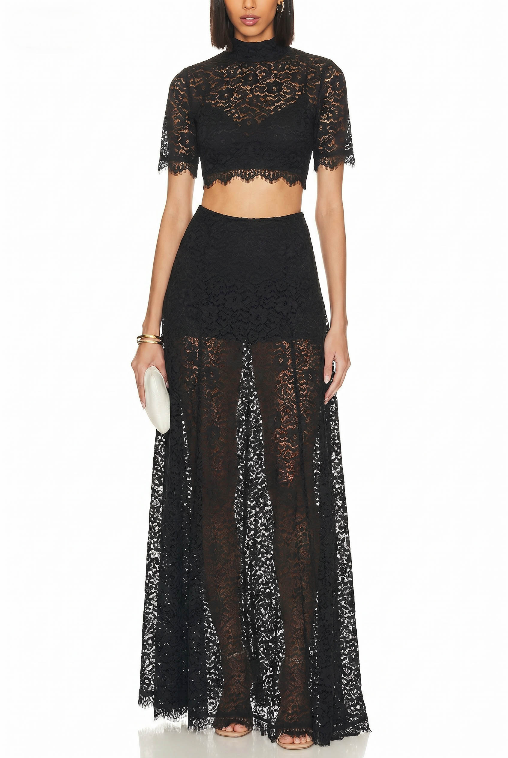 Elegant Hollow Lace Wide Swing Skirt