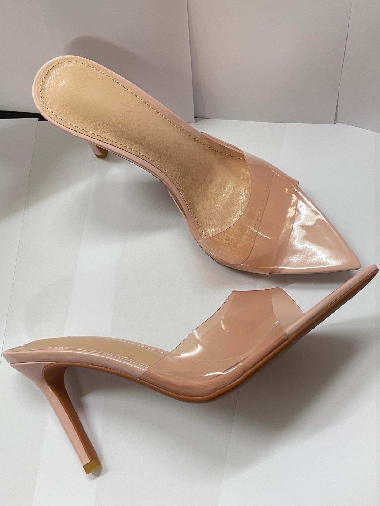 Minimalist Transparent One-strap High-Heeled Slippers