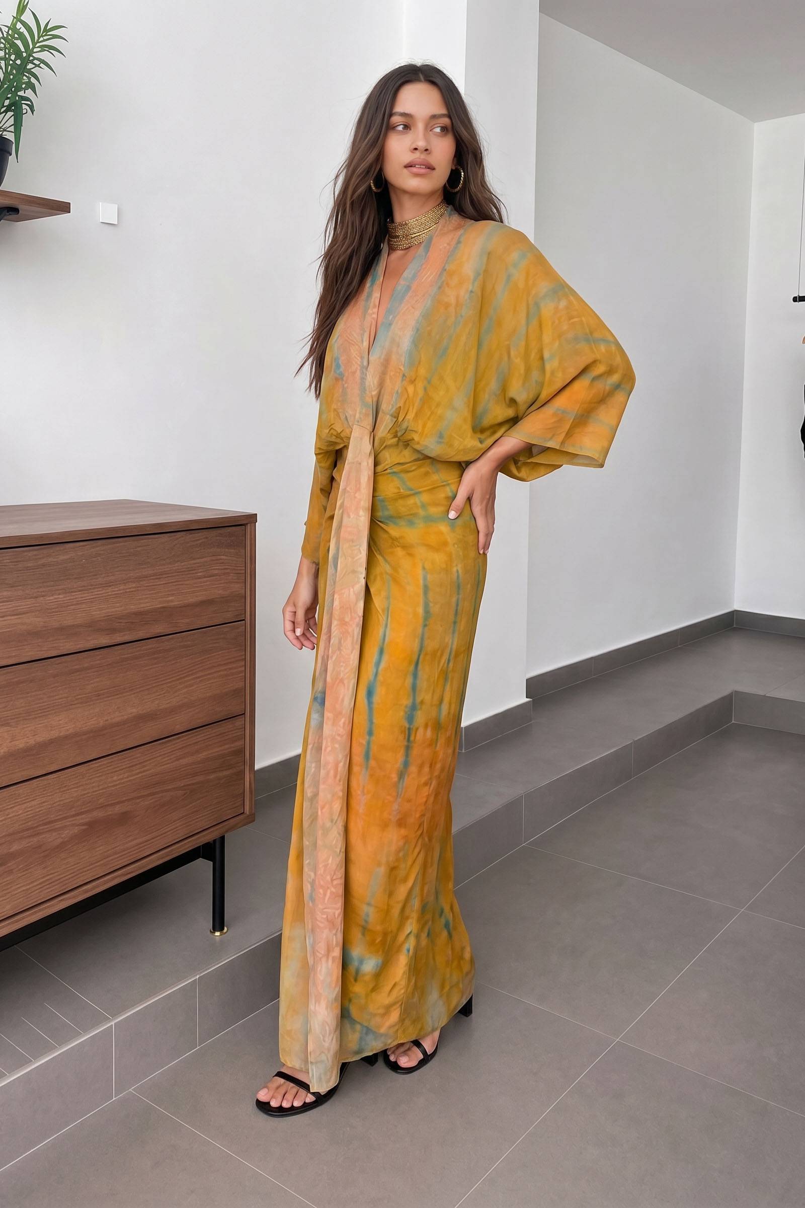 Kimono-Style Printed Dress