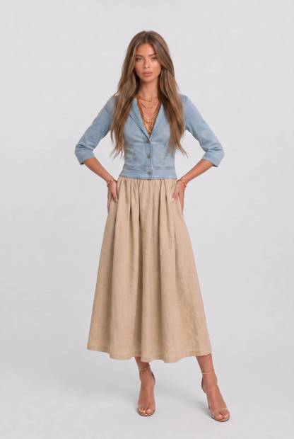 Vintage Denim Top And Linen Skirt Set