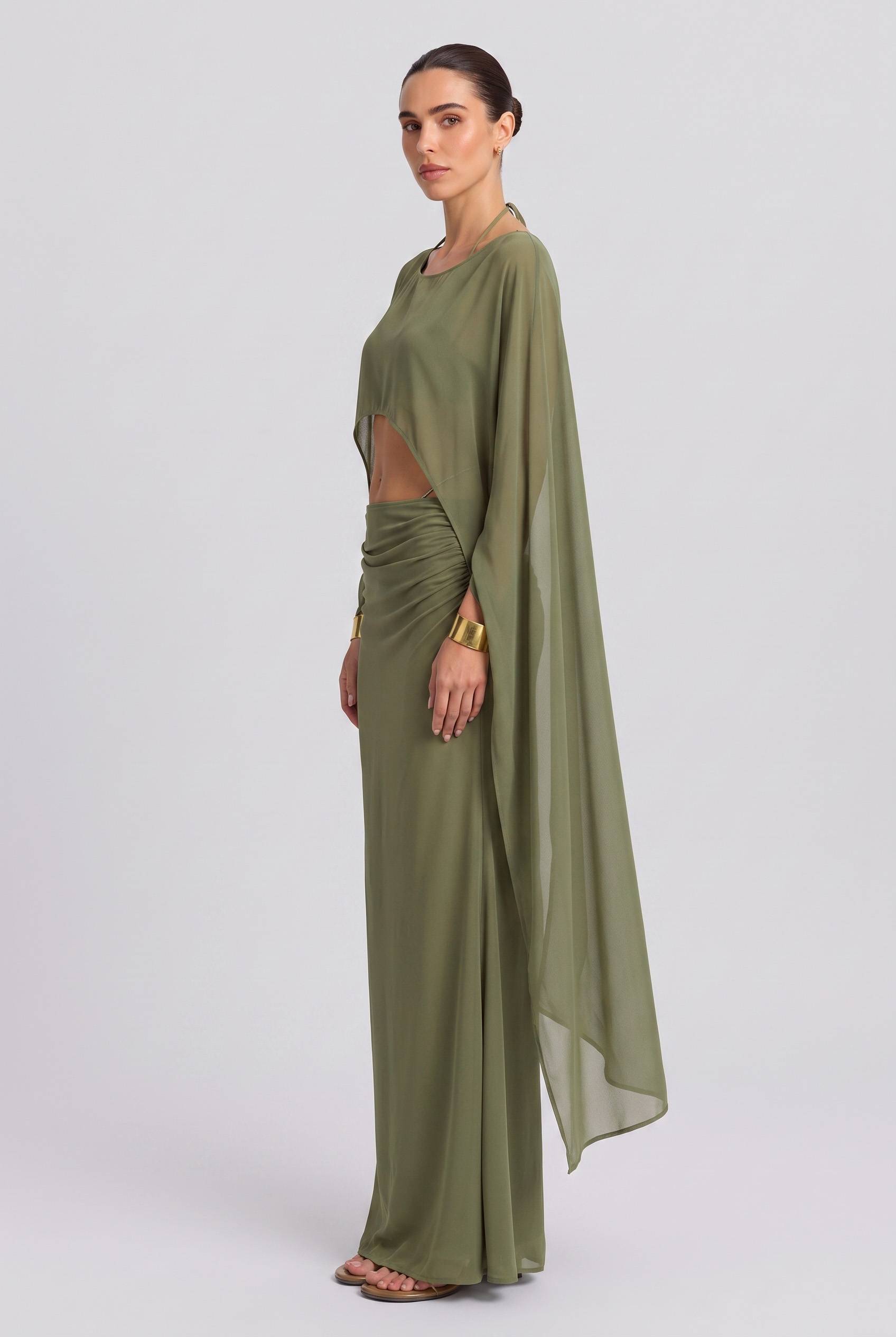 Long Sleeve Top & Pleated Long Skirt Set-Bohemian Beach Vacation Suit
