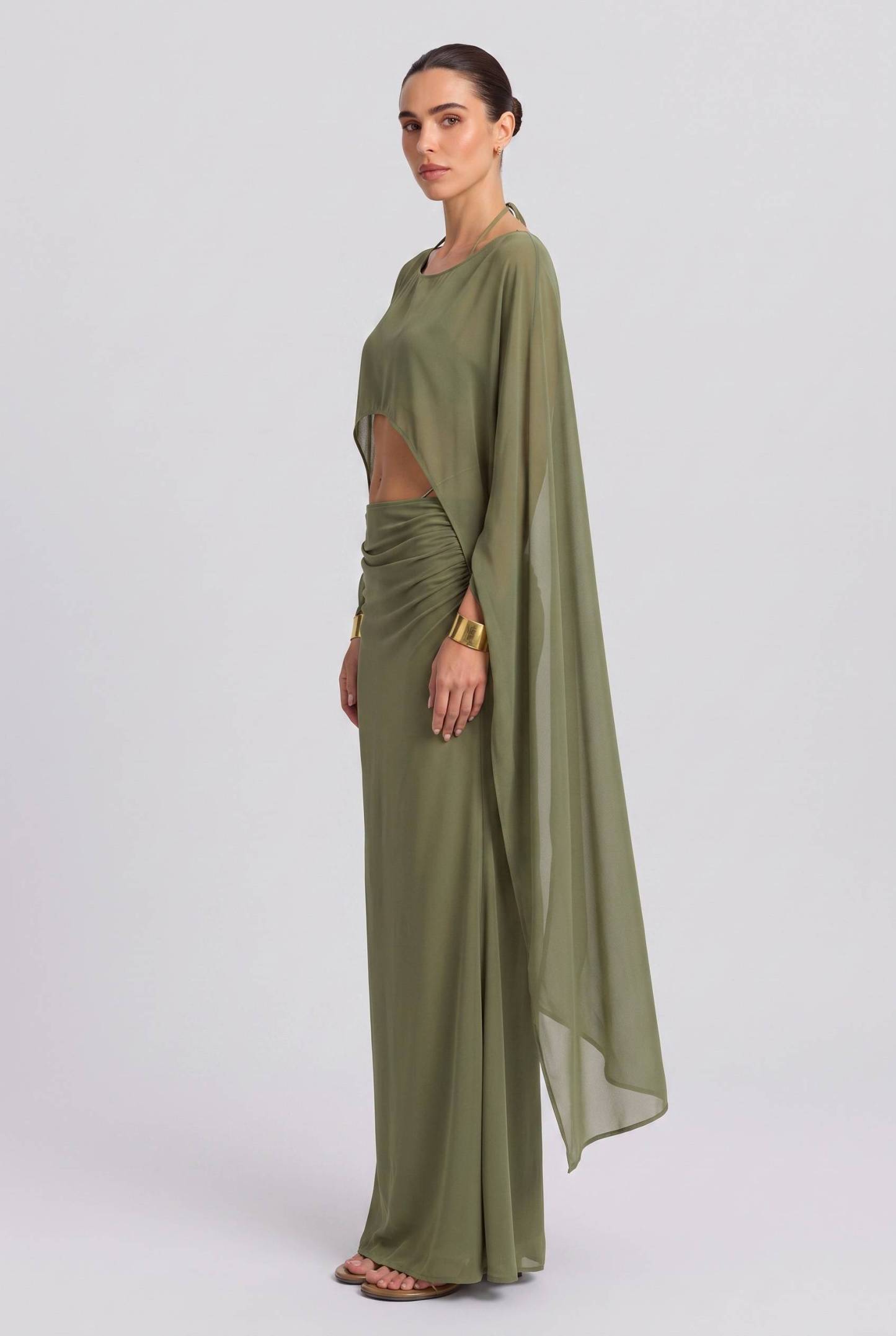 Long Sleeve Top & Pleated Long Skirt Set-Bohemian Beach Vacation Suit