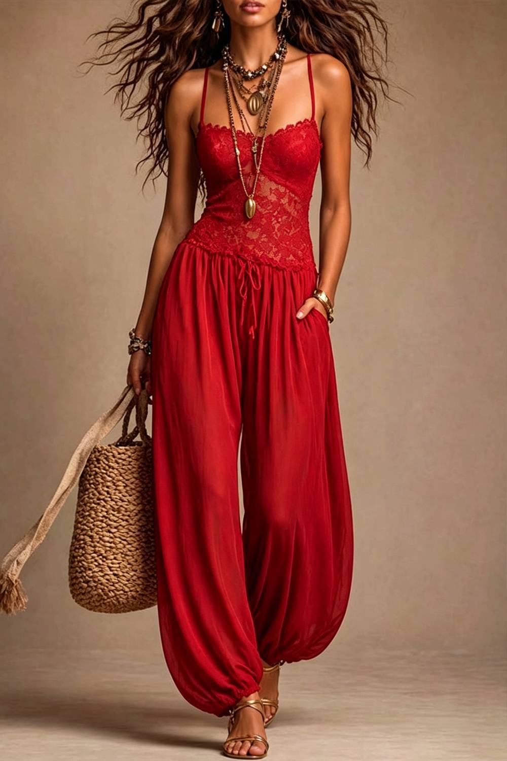 Boho Lace Cami Harem Jumpsuit