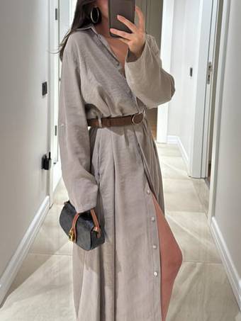 Lapel Loose Shirt Dress（Belt not included）