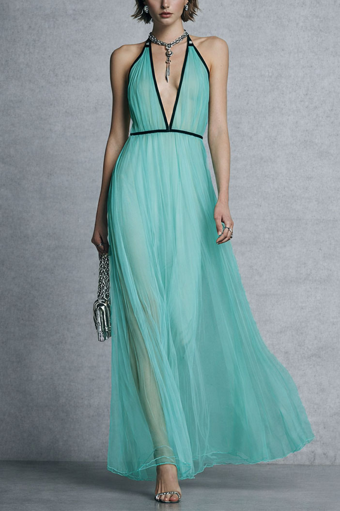 Color Contrast Halter-Neck High Waist Maxi Dress