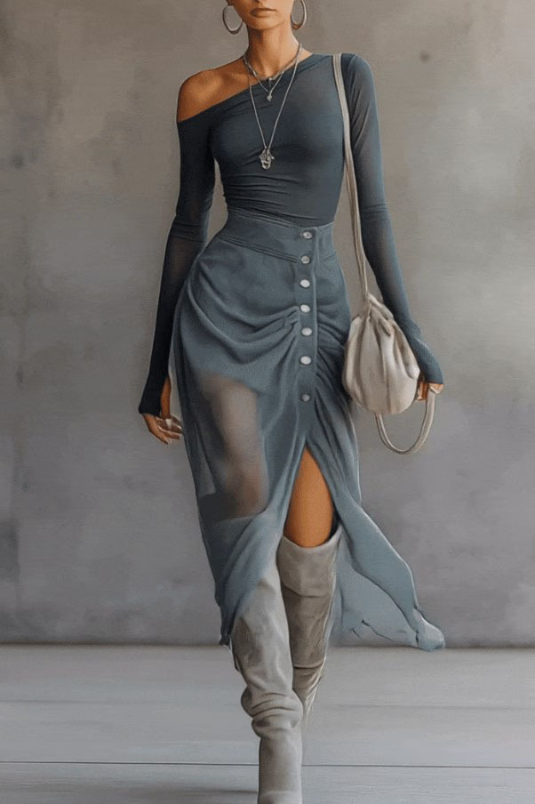 Off-Shoulder Pleated Maxi Dress