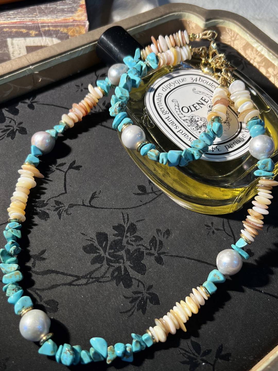 Turquoise Pearl Shell Necklace And Bracelet