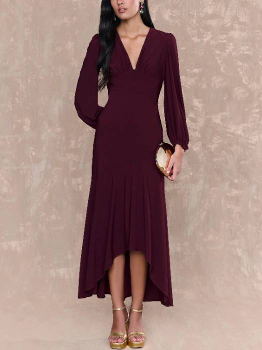 V-Neck Irregular Hem Maxi Dress