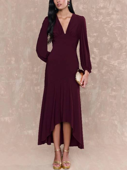 V-Neck Irregular Hem Maxi Dress
